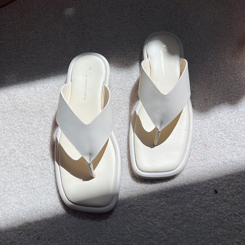 Size 7 Square Toe Cream Sandals by Anthropologie